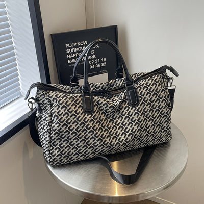 Black Stylish Geometric Pattern Travel Duffel Bag - Large Capacity Lightweight Weekender & Gym Bag