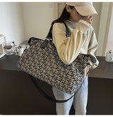 Black Stylish Geometric Pattern Travel Duffel Bag - Large Capacity Lightweight Weekender & Gym Bag - Front View