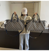 Dark Blue Stylish Geometric Pattern Travel Duffel Bag - Large Capacity Lightweight Weekender & Gym Bag - Top-Down View