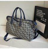 Dark Blue Stylish Geometric Pattern Travel Duffel Bag - Large Capacity Lightweight Weekender & Gym Bag - 45-Degree Angle