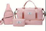 Pink Chic 3-Piece Quilted Travel Bag Set - Duffel, Crossbody Sling & Toiletry Pouch - Large Capacity & Lightweight