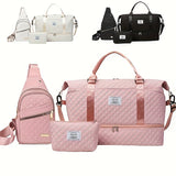 Pink Chic 3-Piece Quilted Travel Bag Set - Duffel, Crossbody Sling & Toiletry Pouch - Large Capacity & Lightweight - Front View