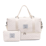 White Chic 3-Piece Quilted Travel Bag Set - Duffel, Crossbody Sling & Toiletry Pouch - Large Capacity & Lightweight - Rear View