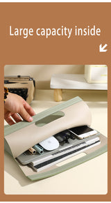 Khaki Professional A4 PU Leather Document Bag - Waterproof Handheld File Folder Portfolio for Business & Conference