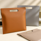 Beige Professional A4 PU Leather Document Bag - Waterproof Handheld File Folder Portfolio for Business & Conference - Side View