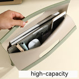 Beige Professional A4 PU Leather Document Bag - Waterproof Handheld File Folder Portfolio for Business & Conference - Top-Down View