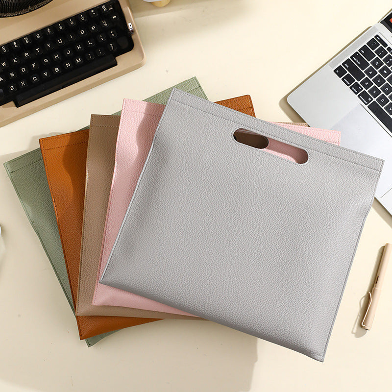 Light Green Professional A4 PU Leather Document Bag - Waterproof Handheld File Folder Portfolio for Business & Conference
