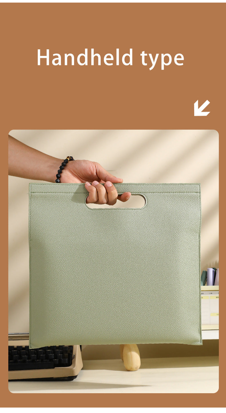 Grey Professional A4 PU Leather Document Bag - Waterproof Handheld File Folder Portfolio for Business & Conference