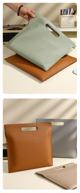 Grey Professional A4 PU Leather Document Bag - Waterproof Handheld File Folder Portfolio for Business & Conference