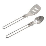 Silver 304 Stainless Steel Folding Camping Ladle - 2 Pack Deep Serving Spoons, Portable & Eco-Friendly