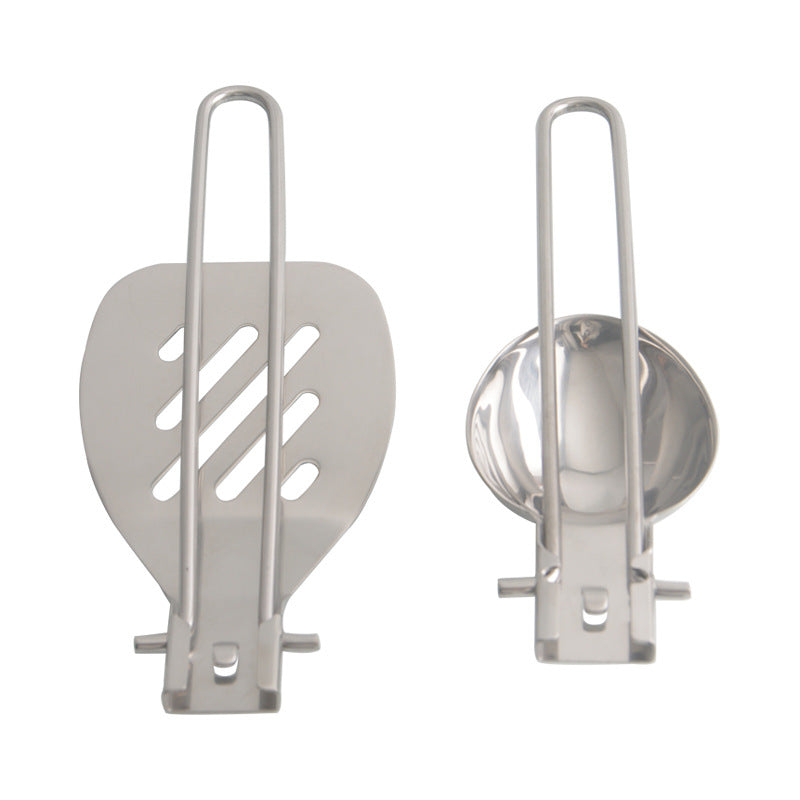 Silver 304 Stainless Steel Folding Camping Ladle - 2 Pack Deep Serving Spoons, Portable & Eco-Friendly