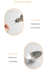 Silver 304 Stainless Steel Folding Camping Ladle - 2 Pack Deep Serving Spoons, Portable & Eco-Friendly