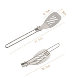 Silver Premium 304 Stainless Steel Folding Camping Utensil Set - Spatula & Deep Spoon Combo for Outdoor Cooking - Top-Down View