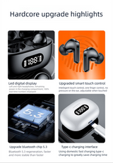 Black ProBeat X5 TWS Earbuds: Bluetooth 5.3, LED Smart Display Case, Intuitive Touch Controls, Extended Playtime - Close-Up Angle