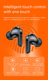 Black ProBeat X5 TWS Earbuds: Bluetooth 5.3, LED Smart Display Case, Intuitive Touch Controls, Extended Playtime - Low Angle