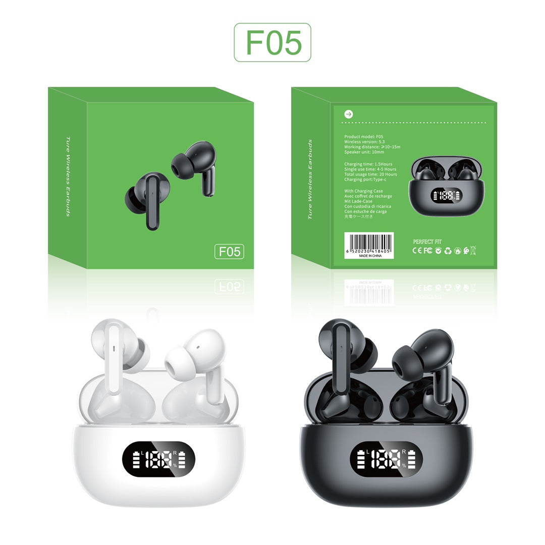 White ProBeat X5 TWS Earbuds: Bluetooth 5.3, LED Smart Display Case, Intuitive Touch Controls, Extended Playtime