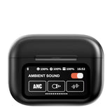 Black AuraTune Pro: TWS Earbuds with Interactive LCD Case, ANC+ENC Noise Cancellation, AI Translation & EQ Modes