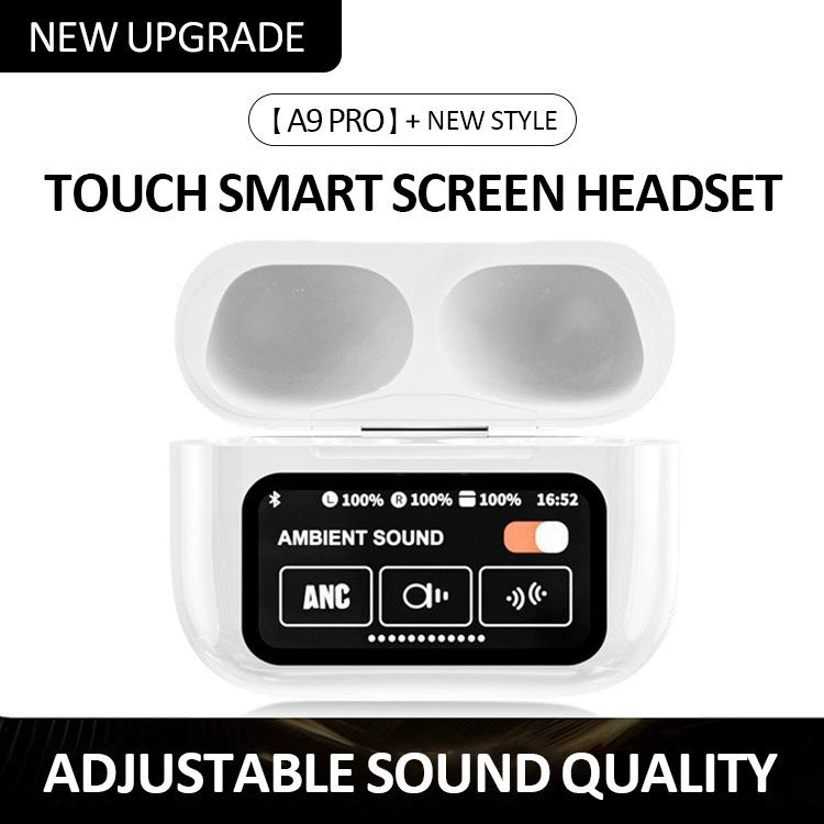 Black AuraTune Pro: TWS Earbuds with Interactive LCD Case, ANC+ENC Noise Cancellation, AI Translation & EQ Modes
