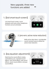 Black AuraTune Pro: TWS Earbuds with Interactive LCD Case, ANC+ENC Noise Cancellation, AI Translation & EQ Modes - Rear View