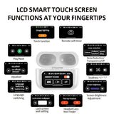 White AuraTune Pro: TWS Earbuds with Interactive LCD Case, ANC+ENC Noise Cancellation, AI Translation & EQ Modes