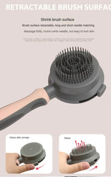 Green And Grey Dual-Sided Pet Grooming Brush - Self-Cleaning Slicker & Gentle Massage Bath Comb for Dogs & Cats - Rear View