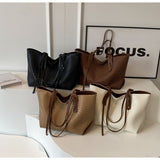 Black Chic Woven PU Leather Tote Bag - Large Capacity Casual Shoulder & Handbag for Women - Top-Down View