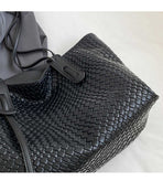 Beige and Brown Chic Woven PU Leather Tote Bag - Large Capacity Casual Shoulder & Handbag for Women