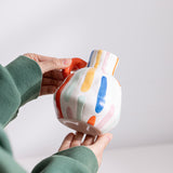 Colorful Charming Hand-Painted Ceramic Vase - Colourful Striped Jug Style Decorative Accent - Top-Down View