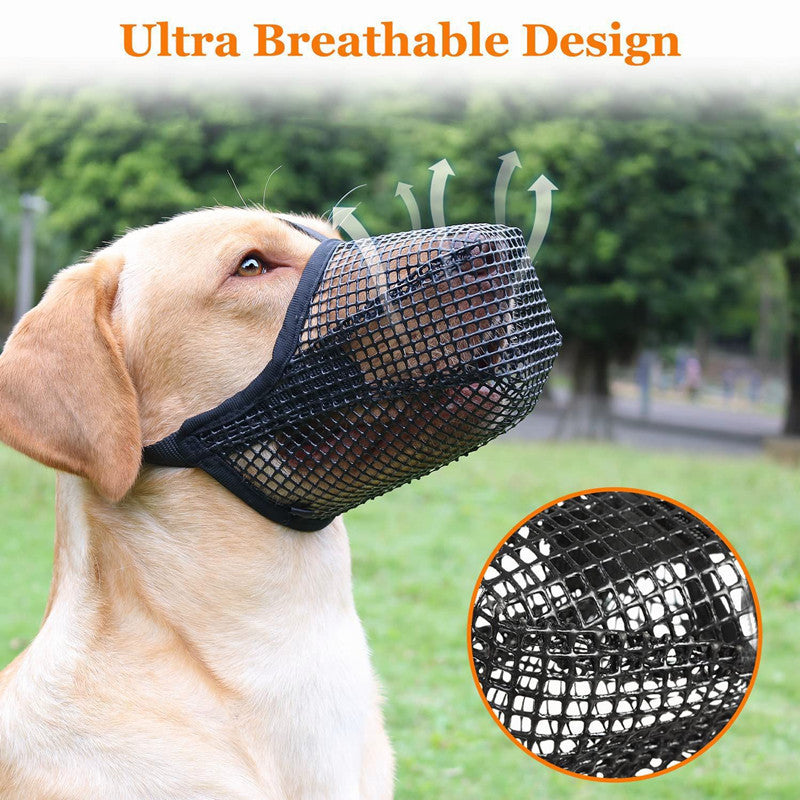 2 Pcs Size M Black Breathable Mesh Dog Muzzle - Anti-Barking, Biting & Chewing - Adjustable & Comfortable Nylon Muzzle for Dogs
