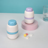 White And Blue 3-in-1 Pill Cutter Crusher & Storage Box - Portable Tablet Splitter Grinder for Precise Dosing - Front View