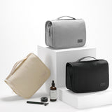 Black Eco-Friendly RPET Hanging Toiletry Bag - Large Capacity Waterproof Travel Makeup Organizer - Front View