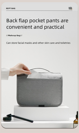 Grey Eco-Friendly RPET Hanging Toiletry Bag - Large Capacity Waterproof Travel Makeup Organizer - 45-Degree Angle