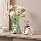 Yellow And White Chic Money Bag Inspired Vase - Modern Resin Decorative Flower Holder & Tabletop Accent(Use the mobile phone as a reference for size) - Side View