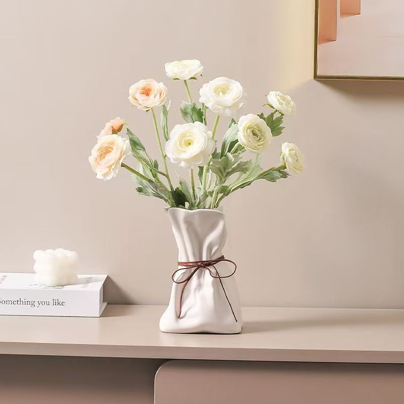 Yellow And White Chic Money Bag Inspired Vase - Modern Resin Decorative Flower Holder & Tabletop Accent(Use the mobile phone as a reference for size)