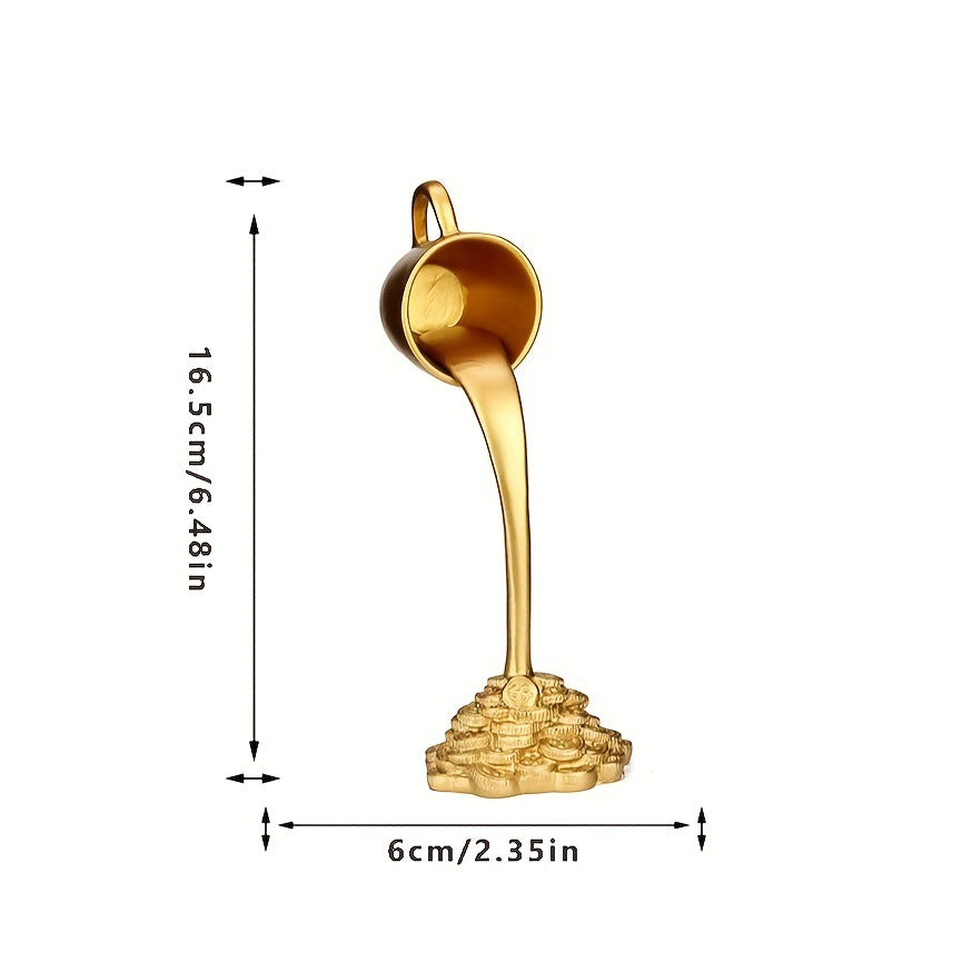 2 Pcs Glod Cup With Golden Spill" And Base Magic Pouring Coffee Cup Sculpture - Unique Resin Tabletop Art Accent"