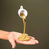 2 Pcs ( 1 Glod Cup and 1 White Cup) Magic Pouring Coffee Cup Sculpture - Unique Resin Tabletop Art Accent"