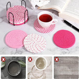 Beige and Blue Absorbent Woven Cotton Coasters - Set of 8 with Metal Holder - Heat Resistant Drink Mats for Table Protection - Top-Down View