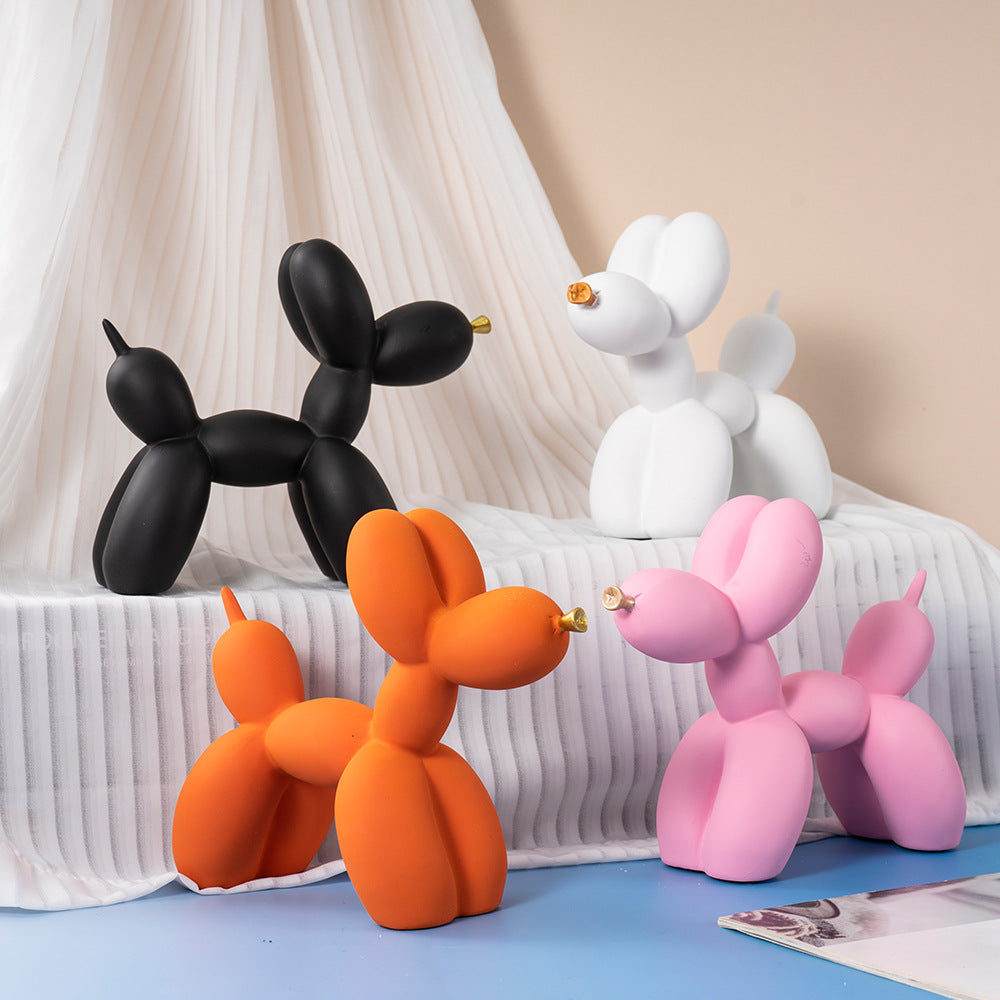 White Modern Resin Balloon Dog Sculpture - Playful Art Figurine with Golden Snout Accent