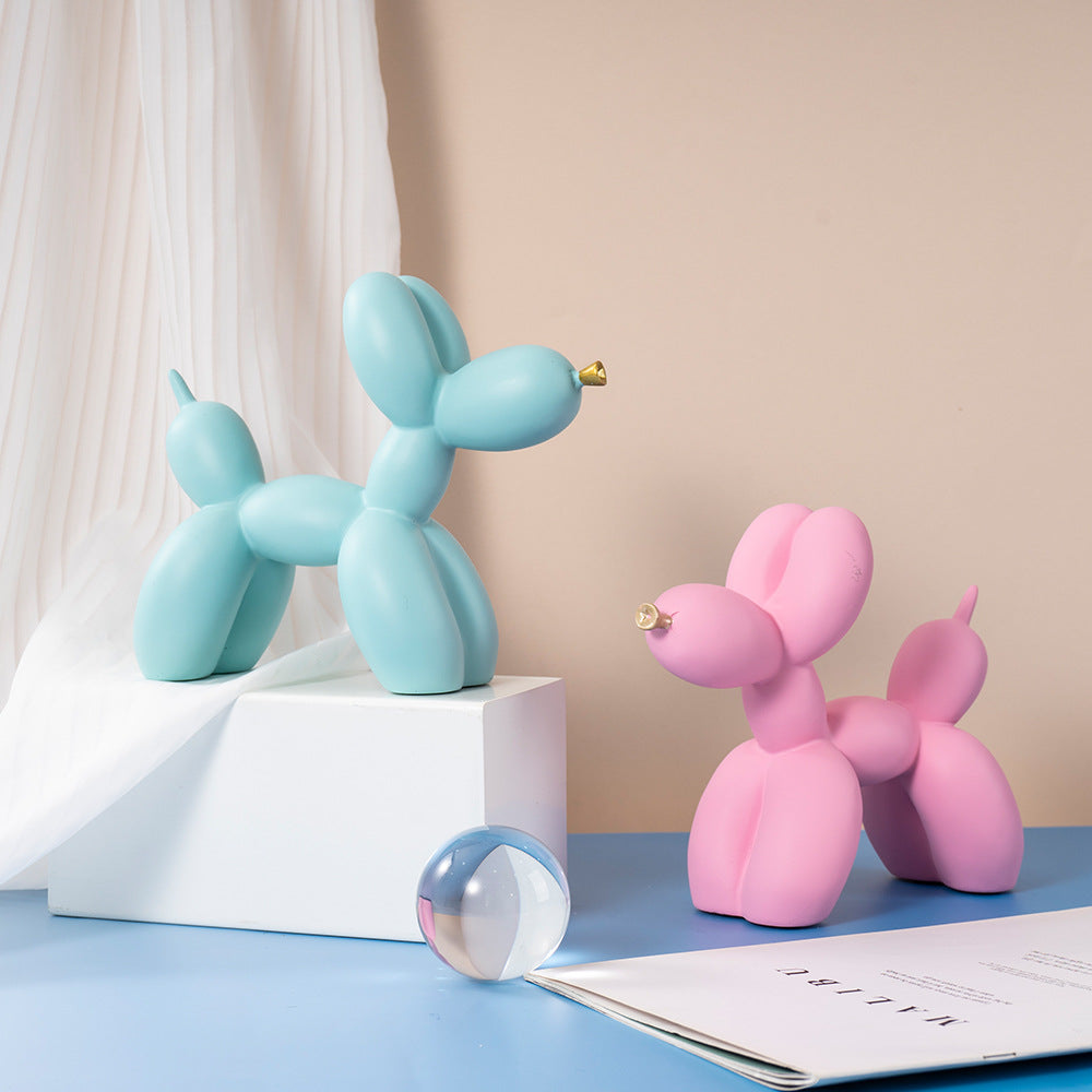 White Modern Resin Balloon Dog Sculpture - Playful Art Figurine with Golden Snout Accent