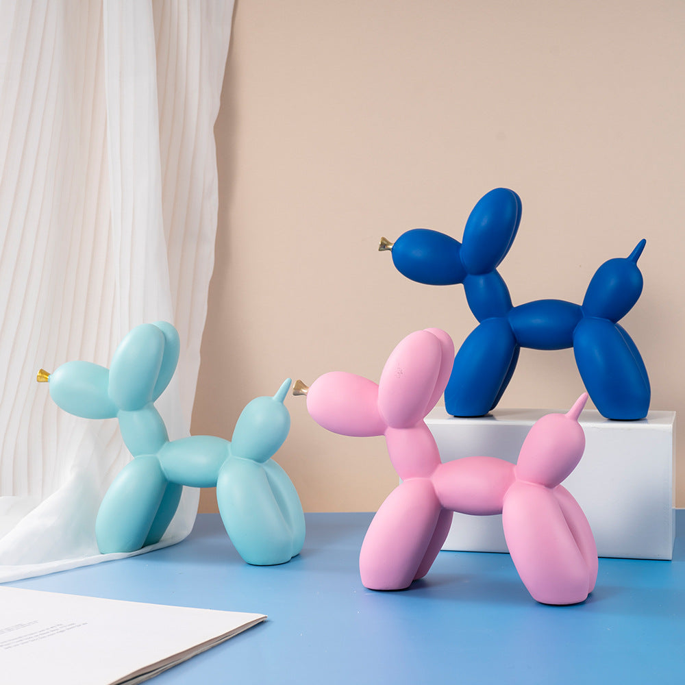 Black Modern Resin Balloon Dog Sculpture - Playful Art Figurine with Golden Snout Accent