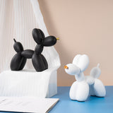 Black Modern Resin Balloon Dog Sculpture - Playful Art Figurine with Golden Snout Accent - Rear View