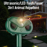 Green Advanced Solar Powered Ultrasonic Animal Repeller - Outdoor Pest Deterrent with Motion Sensor, Strobe Light & Laser - Side View