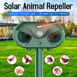 Black Advanced Solar Powered Ultrasonic Animal Repeller - Outdoor Pest Deterrent with Motion Sensor, Strobe Light & Laser - Front View