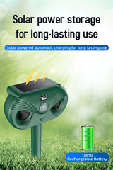 Black Advanced Solar Powered Ultrasonic Animal Repeller - Outdoor Pest Deterrent with Motion Sensor, Strobe Light & Laser