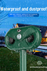 Black Advanced Solar Powered Ultrasonic Animal Repeller - Outdoor Pest Deterrent with Motion Sensor, Strobe Light & Laser