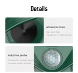 Black Advanced Solar Powered Ultrasonic Animal Repeller - Outdoor Pest Deterrent with Motion Sensor, Strobe Light & Laser - Low Angle