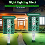 Green Solar Powered Ultrasonic Animal Repeller - Multi-Frequency Pest Deterrent with Motion Sensor, LED Strobe & Illumination Light - Front View