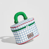 Blue And Green Chic Gingham Plaid Cosmetic Bag - Large Capacity Portable Travel Toiletry Organizer, Water-Resistant - Front View