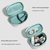 Blue And Green Chic Gingham Plaid Cosmetic Bag - Large Capacity Portable Travel Toiletry Organizer, Water-Resistant - Top-Down View