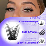 3 Pcs Black Stunning DIY Cluster Eyelash Extension Kit - 3 Trays, Mixed Lengths (10-18mm) Soft Vegan Wispy Lashes for Custom Volume - Top-Down View